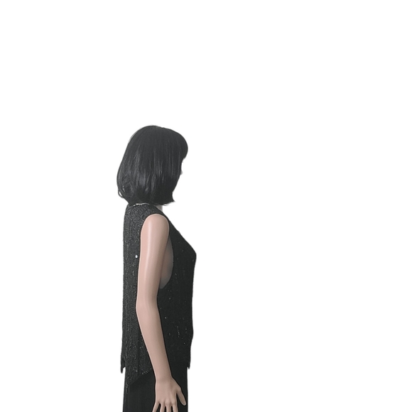 Sweet Sue Black Silk Vest with Black Bugle Beads & Sequins. Sz S - Picture 4 of 10